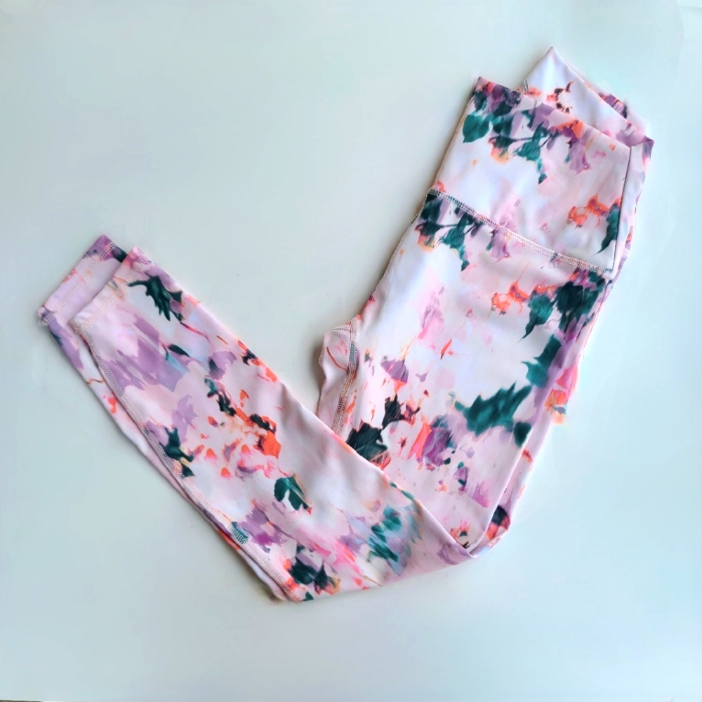 RBX Super Soft Floral Rose Legging Workout Activewear Pants Sz Small Pink Teal